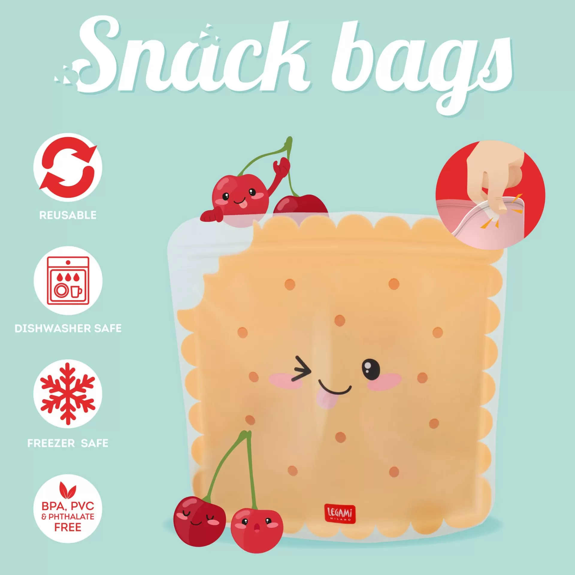 Legami Milano Weitere Küchen-Accessoires^3er-Set Lebensmittelbeutel - Snack Bags