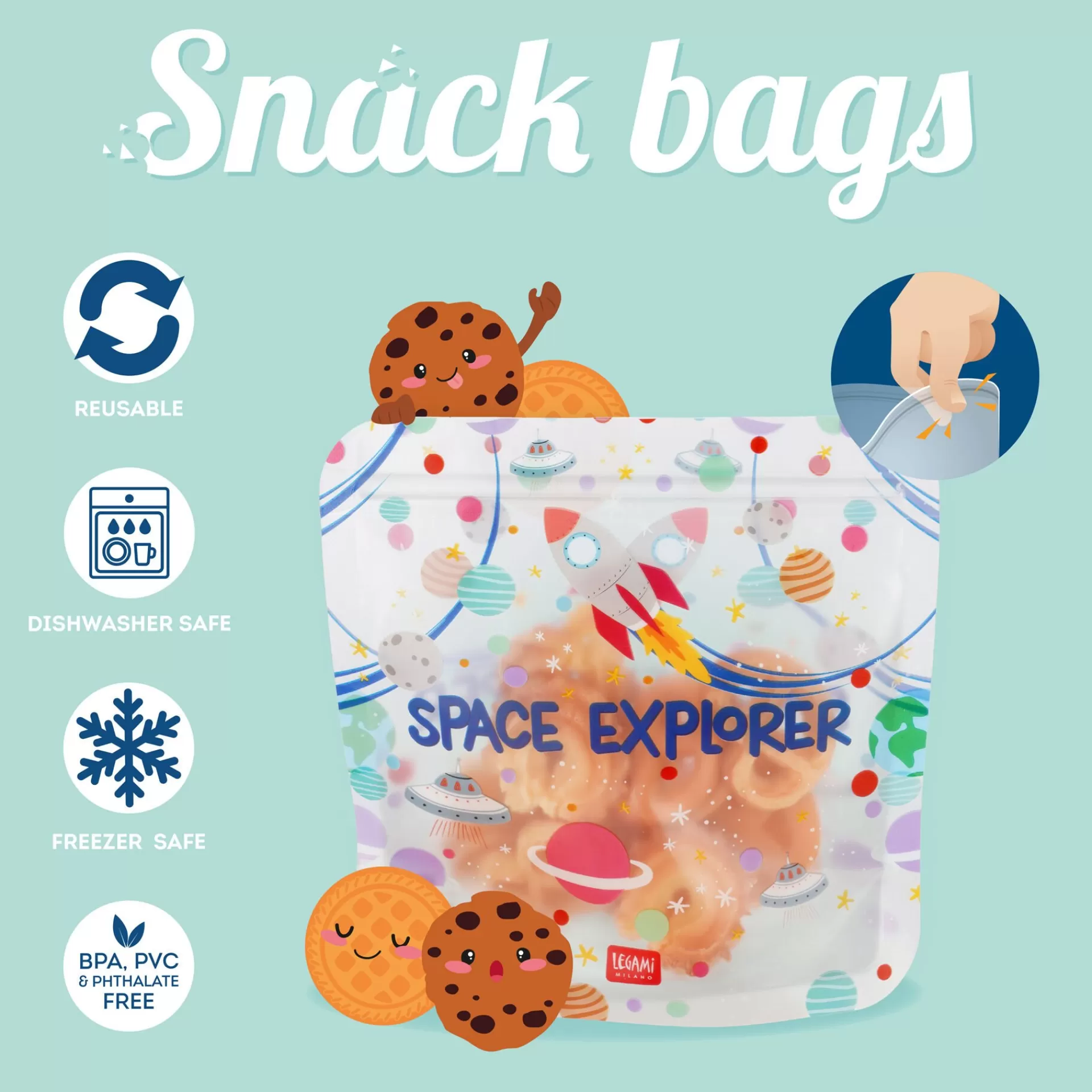 Legami Milano Weitere Küchen-Accessoires^3er-Set Lebensmittelbeutel - Snack Bags