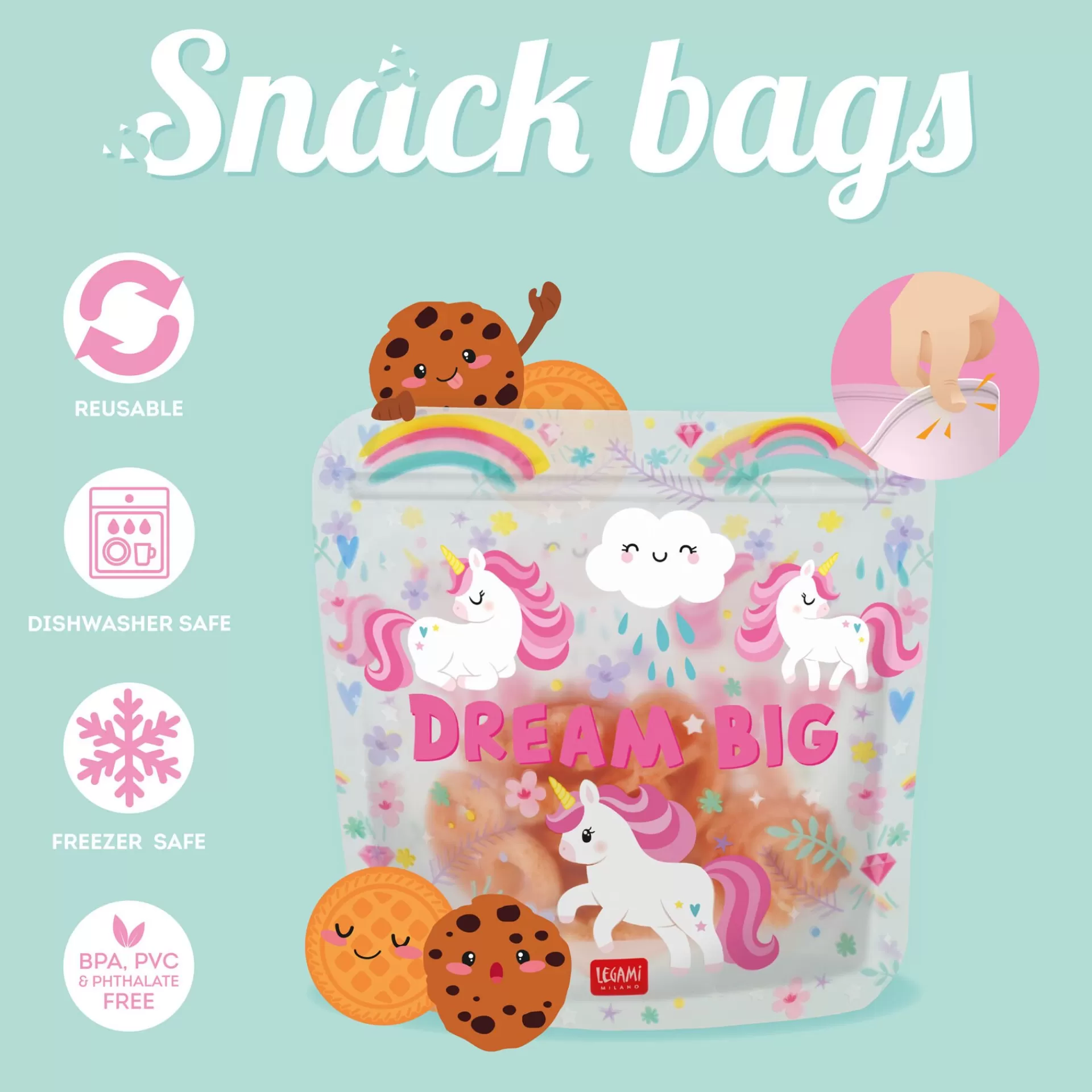 Legami Milano Weitere Küchen-Accessoires^3er-Set Lebensmittelbeutel - Snack Bags