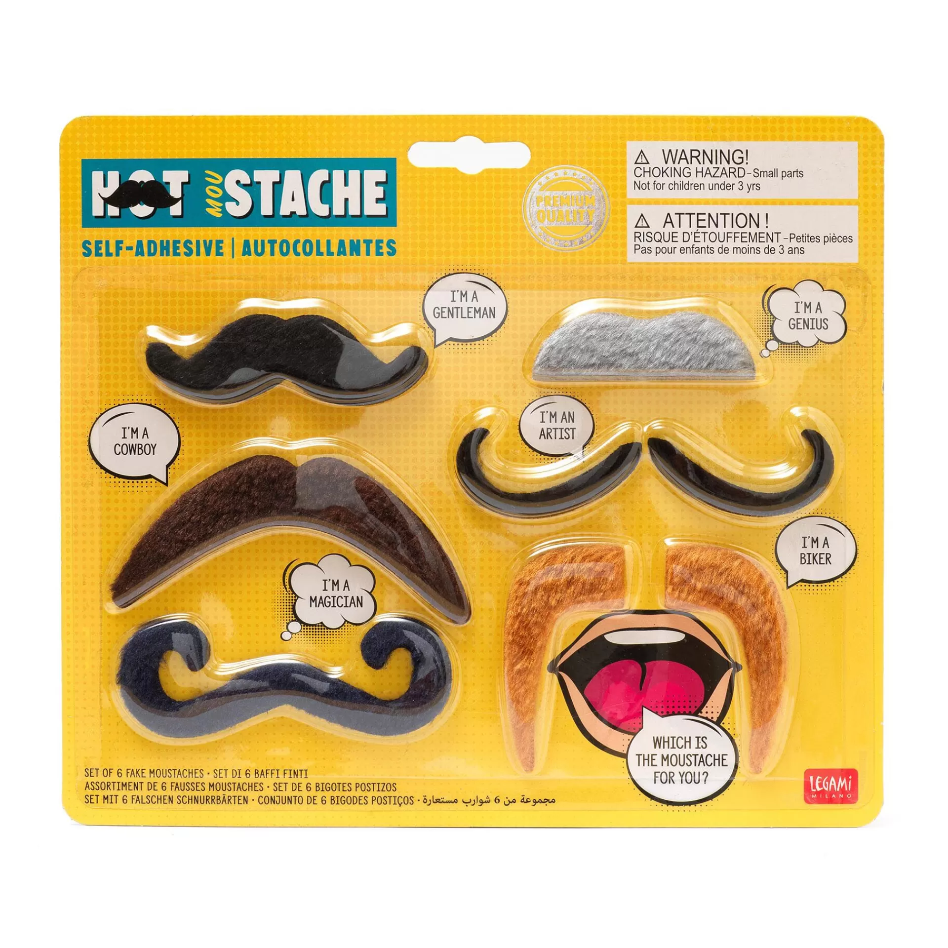 Legami Milano Spiele^6er-Set selbstklebender Fake-Schnurrbärte - Hot Mou-Stache