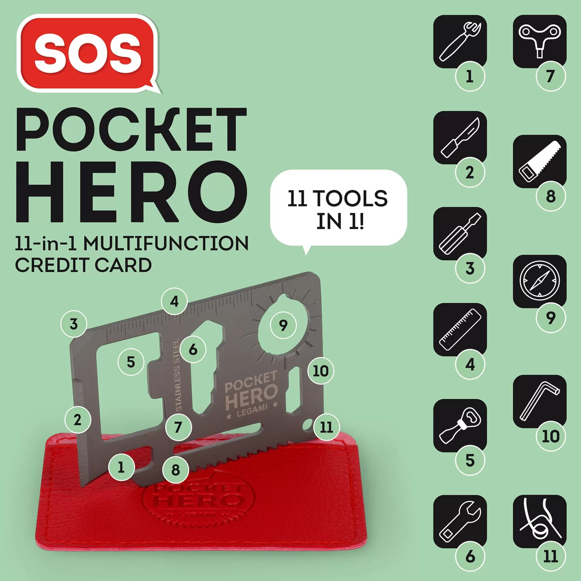 Legami Milano Weitere Accessoires^11-in-1-Multifunktionswerkzeug aus Stahl - SOS Pocket Hero