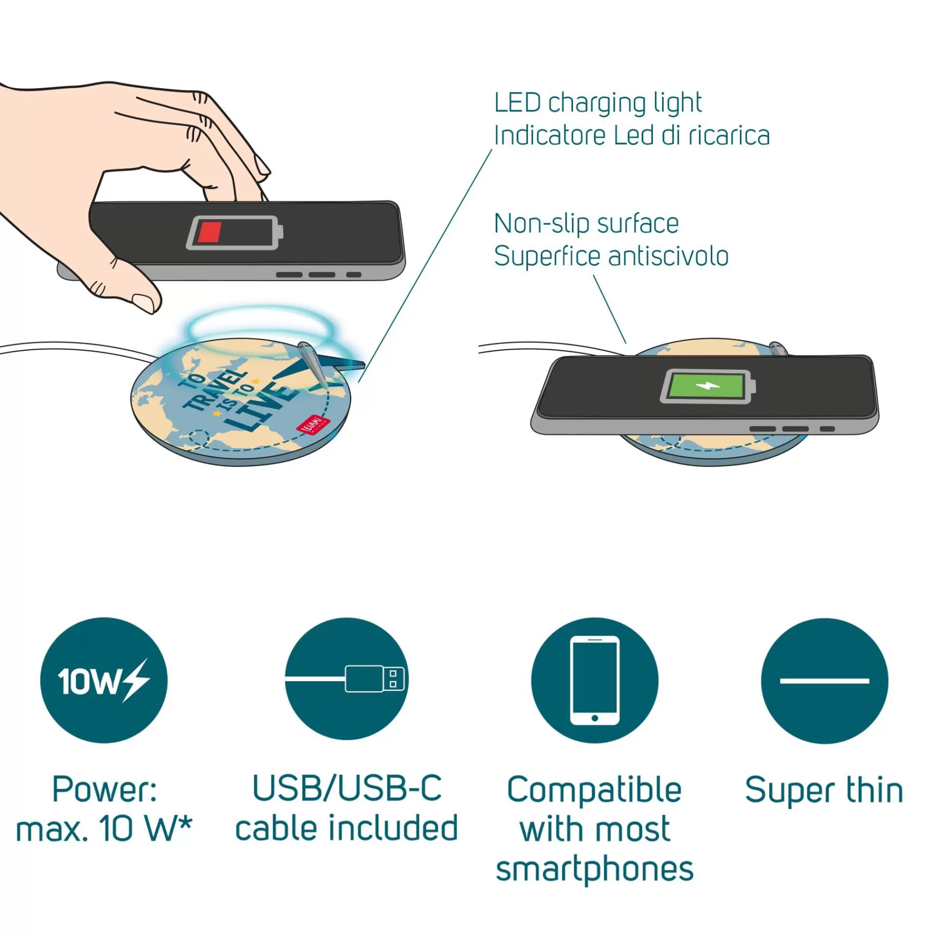 Legami Milano Power-Banks Und Ladegeräte^Kabellose Ladestation für Smartphone - Super Fast