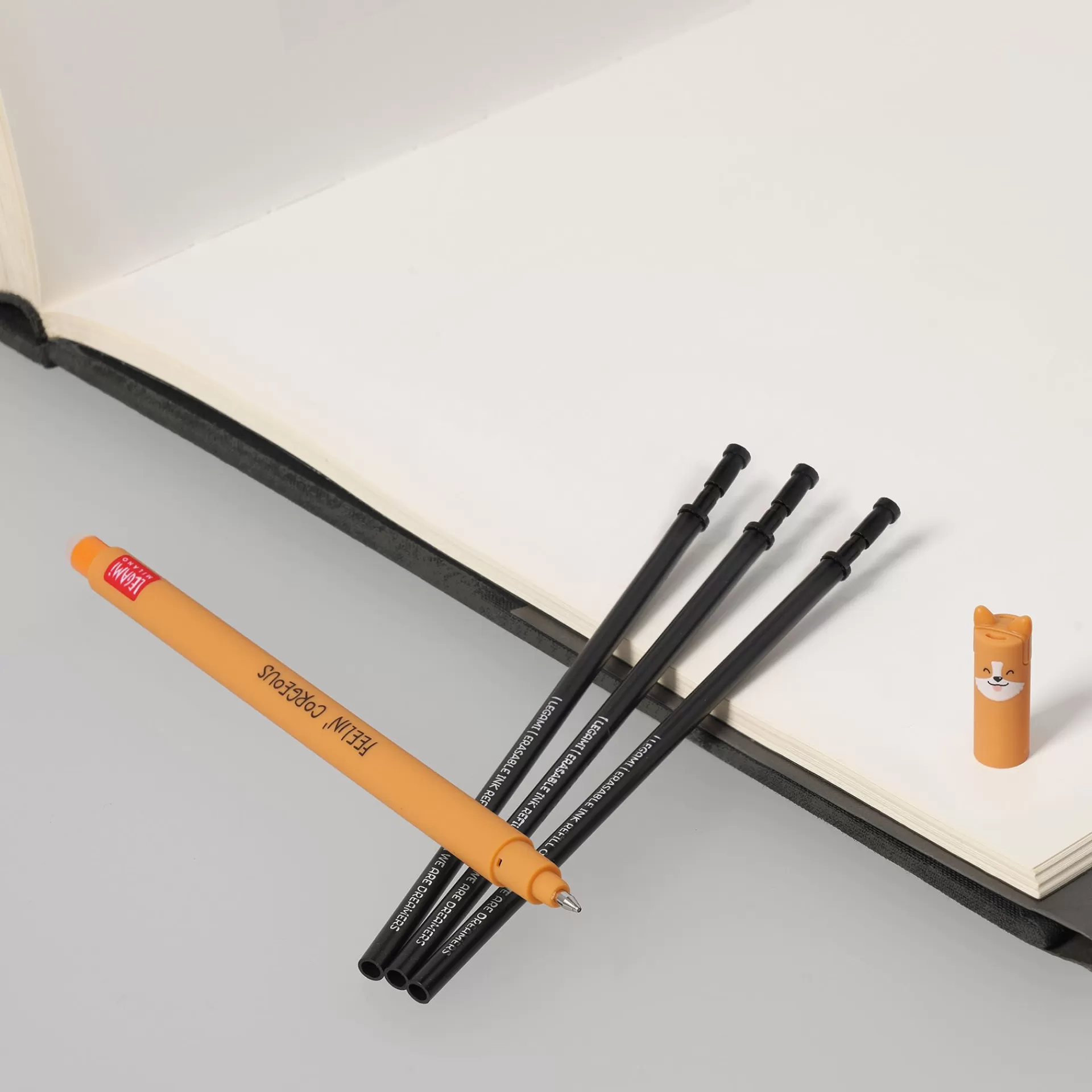 Legami Milano Erasables Stifte Nachfüllminen | Löschbare Stifte^Set Löschbarer Stift Corgi mit schwarzer Ersatzmine