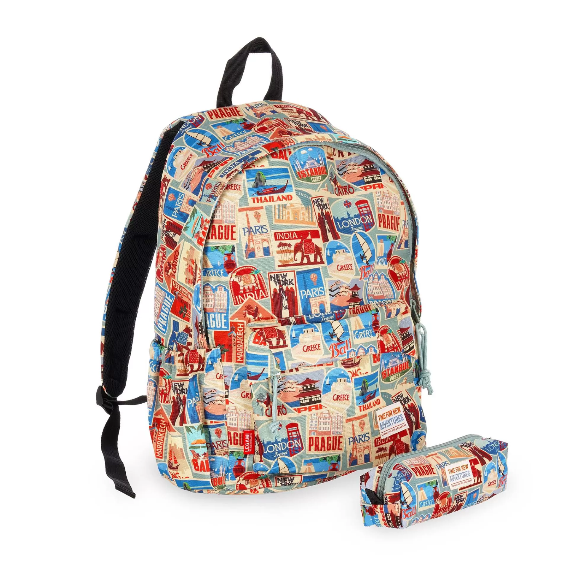Legami Milano Rucksäcke | Federmäppchen^Set Rucksack und Etui Travel Stickers