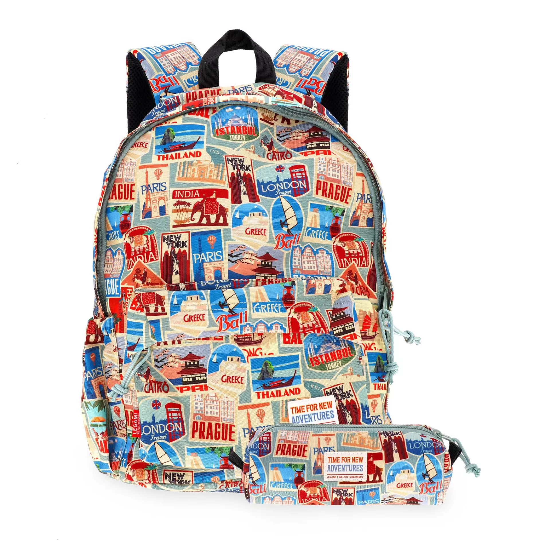 Legami Milano Rucksäcke | Federmäppchen^Set Rucksack und Etui Travel Stickers