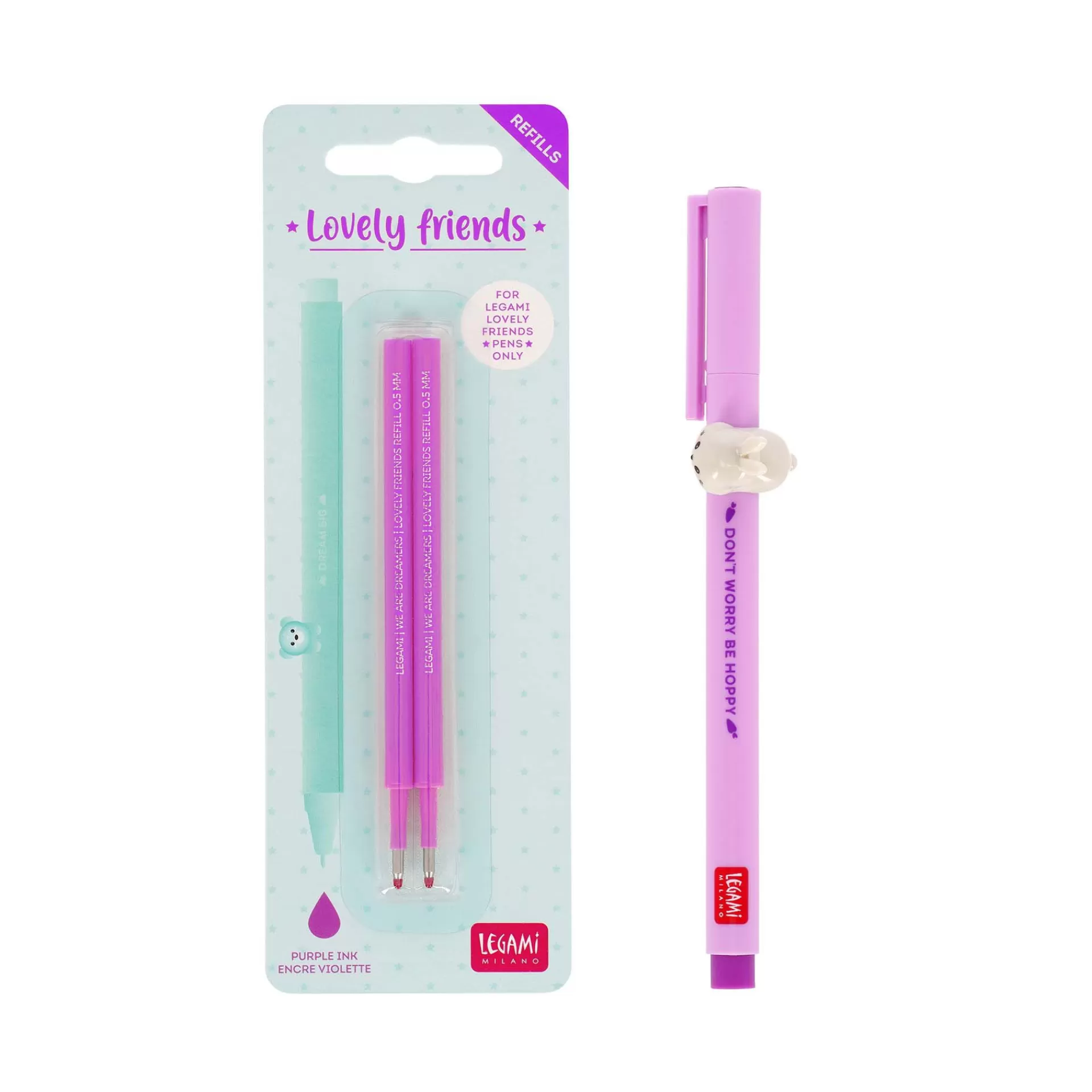 Legami Milano Gelstifte Nachfüllminen Lovely Friends | Kugelschreiber Und Gelstifte^Set Stift Lovely Bunny mit Violett Ersatzmine