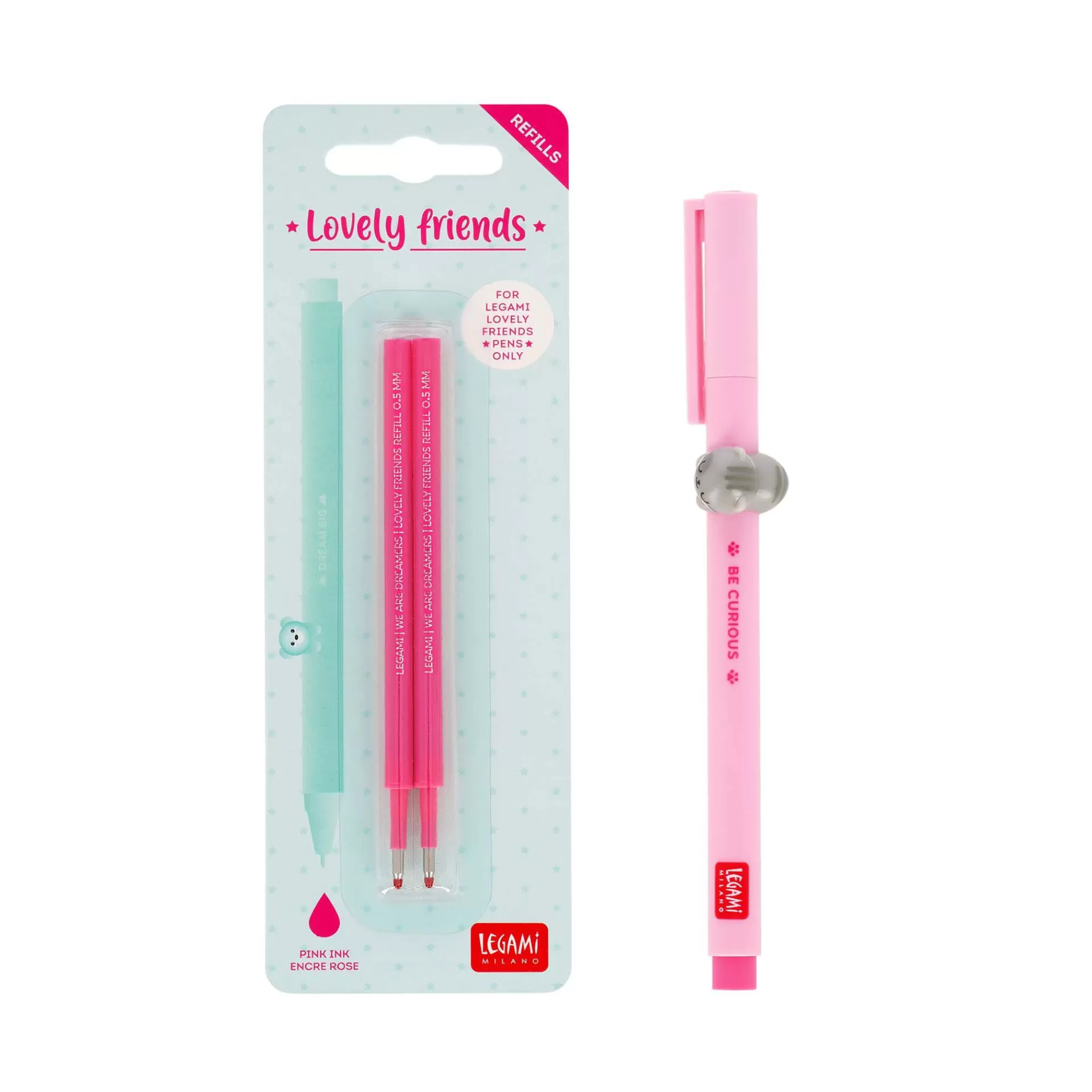 Legami Milano Gelstifte Nachfüllminen Lovely Friends | Kugelschreiber Und Gelstifte^Set Stift Lovely Kitty mit Rosa Ersatzmine