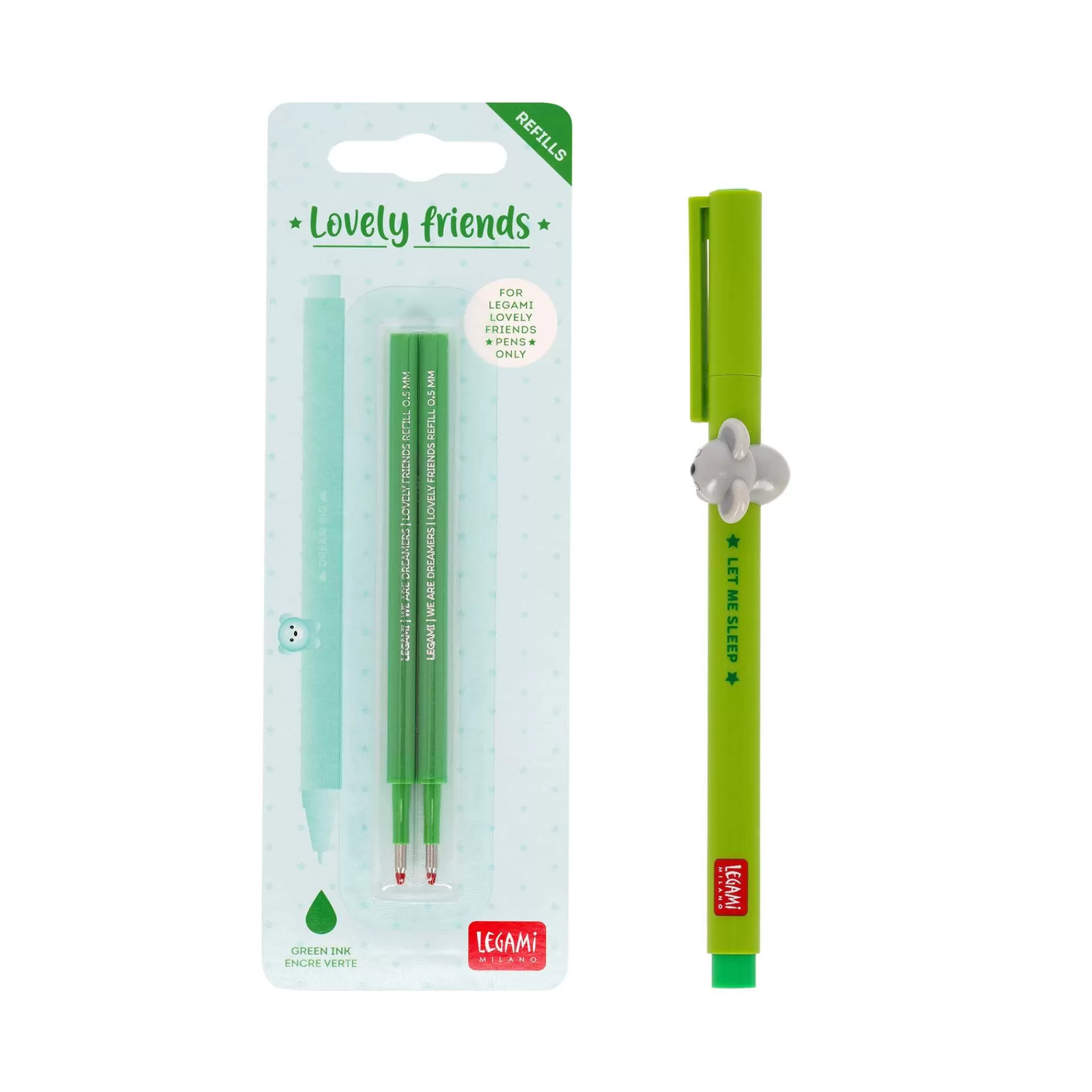Legami Milano Gelstifte Nachfüllminen Lovely Friends | Kugelschreiber Und Gelstifte^Set Stift Lovely Koala mit Grüner Ersatzmine