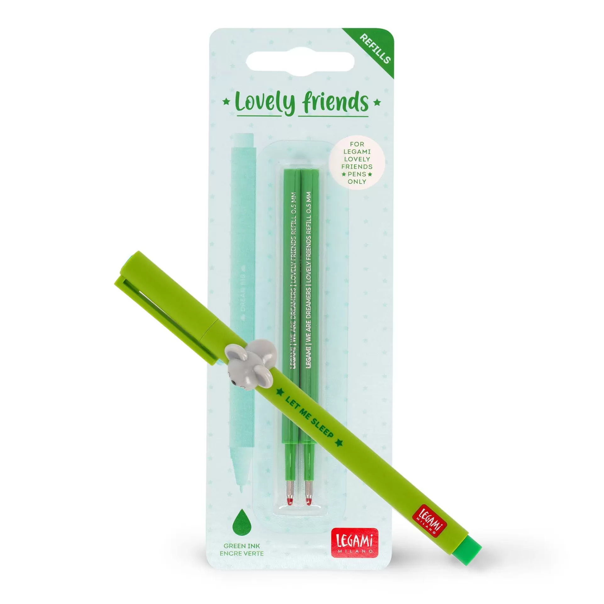 Legami Milano Gelstifte Nachfüllminen Lovely Friends | Kugelschreiber Und Gelstifte^Set Stift Lovely Koala mit Grüner Ersatzmine