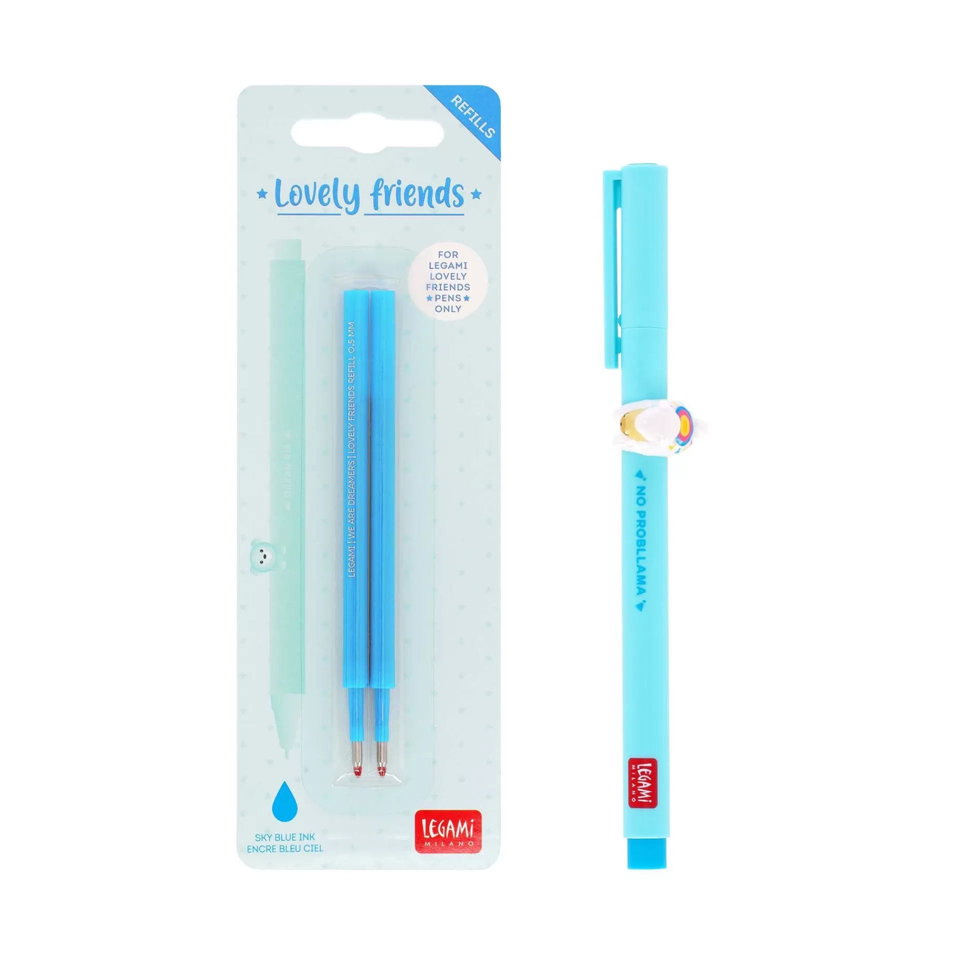 Legami Milano Gelstifte Nachfüllminen Lovely Friends | Kugelschreiber Und Gelstifte^Set Stift Lovely Llama mit Himmelblau Ersatzmine