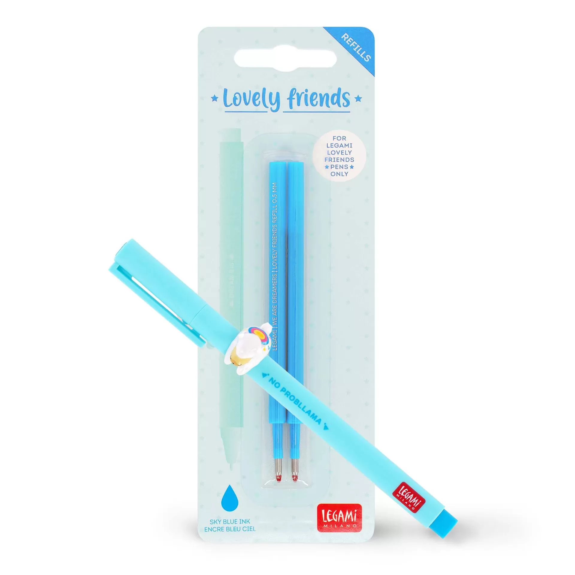 Legami Milano Gelstifte Nachfüllminen Lovely Friends | Kugelschreiber Und Gelstifte^Set Stift Lovely Llama mit Himmelblau Ersatzmine