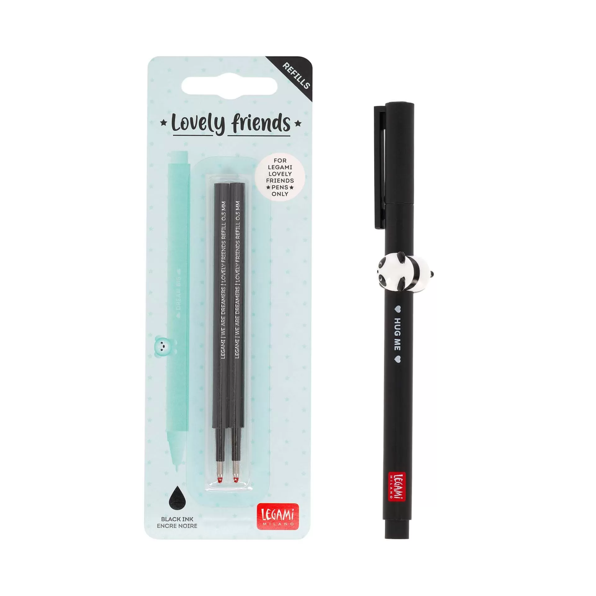 Legami Milano Gelstifte Nachfüllminen Lovely Friends | Kugelschreiber Und Gelstifte^Set Stift Lovely Panda mit Schwarzer Ersatzmine