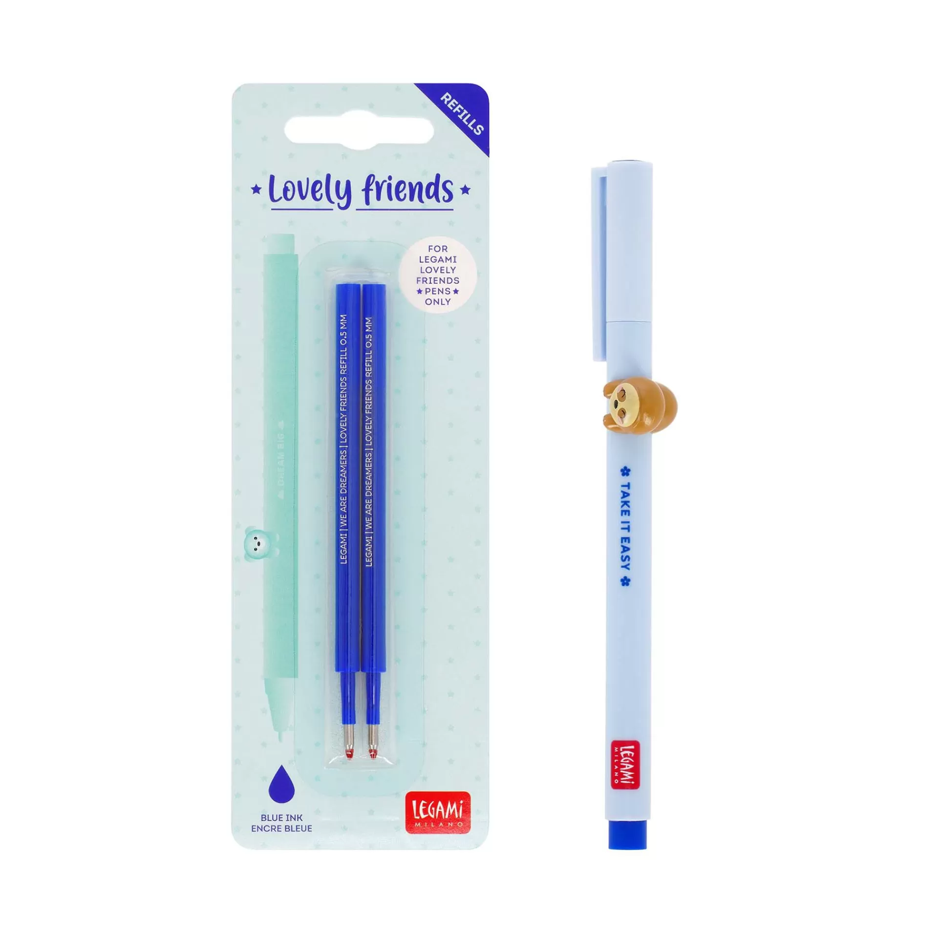 Legami Milano Gelstifte Nachfüllminen Lovely Friends | Kugelschreiber Und Gelstifte^Set Stift Lovely Sloth mit Blauer Ersatzmine