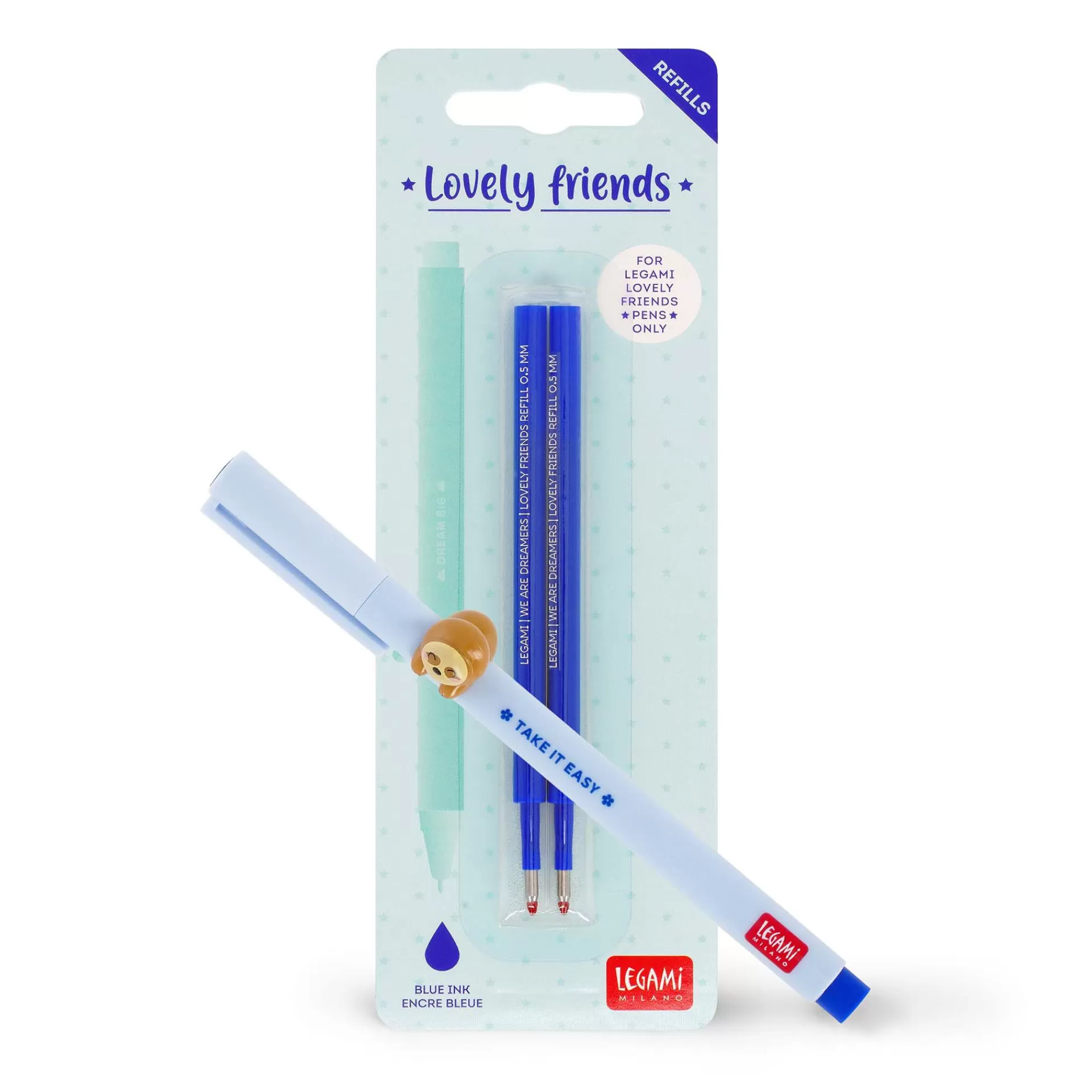 Legami Milano Gelstifte Nachfüllminen Lovely Friends | Kugelschreiber Und Gelstifte^Set Stift Lovely Sloth mit Blauer Ersatzmine