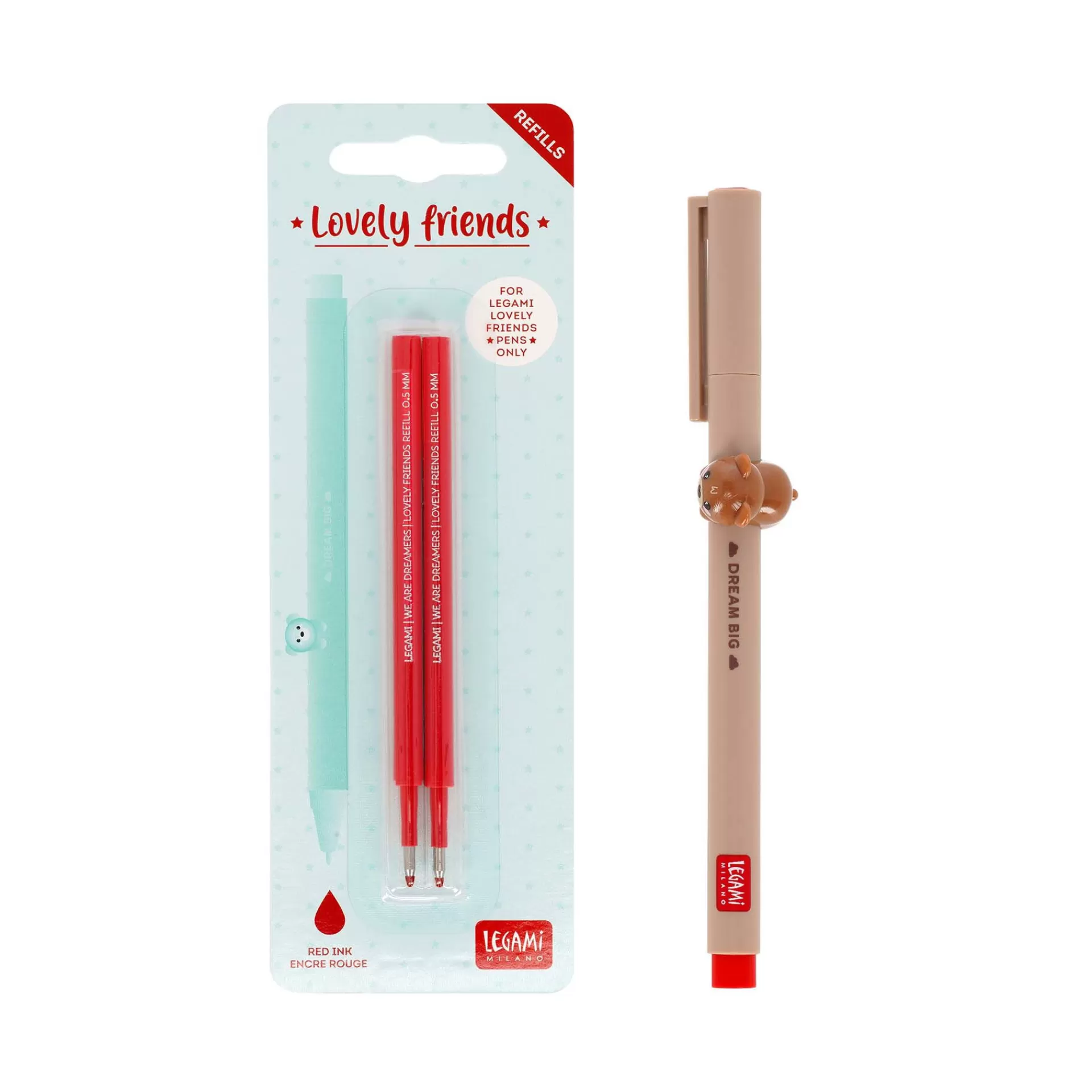 Legami Milano Gelstifte Nachfüllminen Lovely Friends | Kugelschreiber Und Gelstifte^Set Stift Lovely Teddy Bear mit Roter Ersatzmine