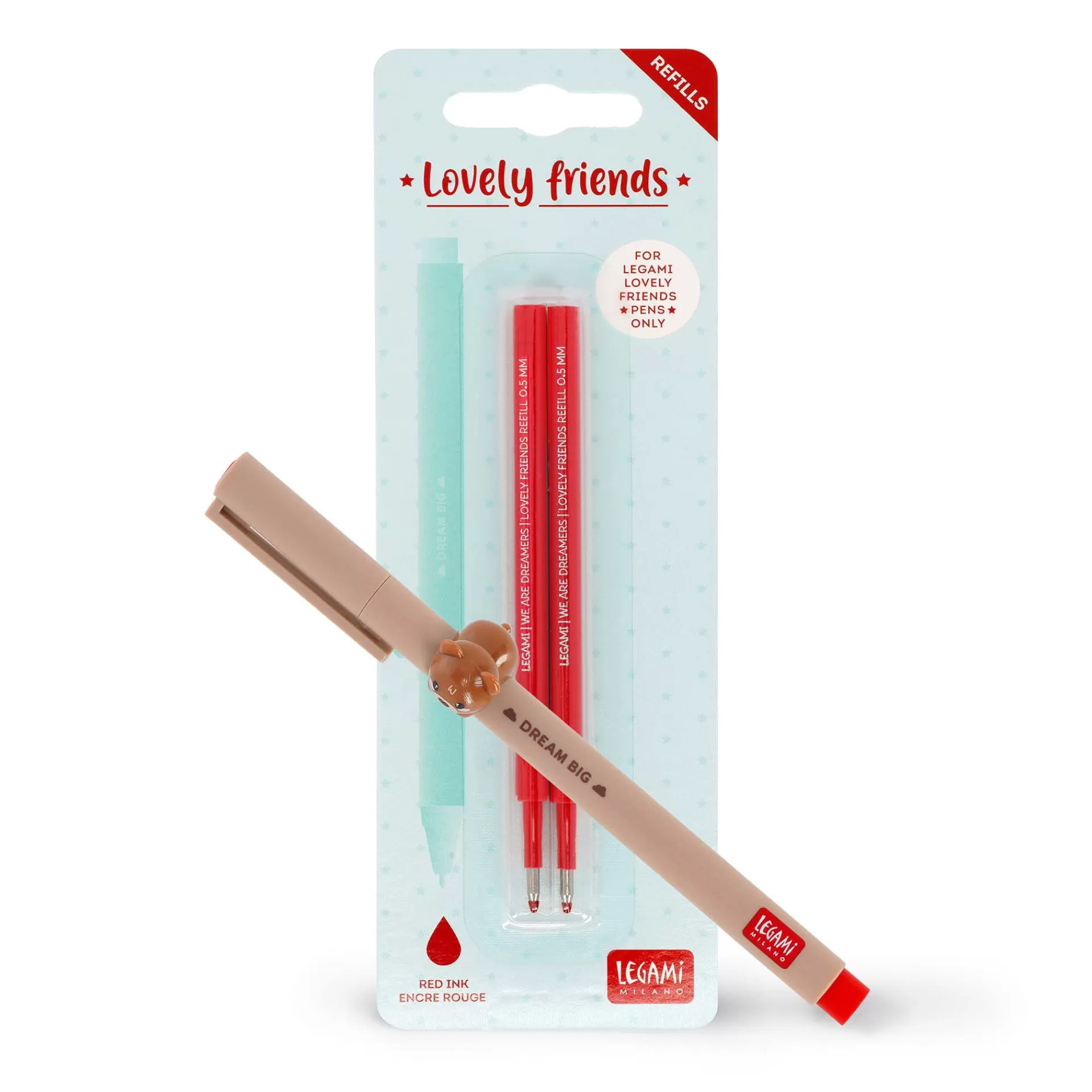 Legami Milano Gelstifte Nachfüllminen Lovely Friends | Kugelschreiber Und Gelstifte^Set Stift Lovely Teddy Bear mit Roter Ersatzmine