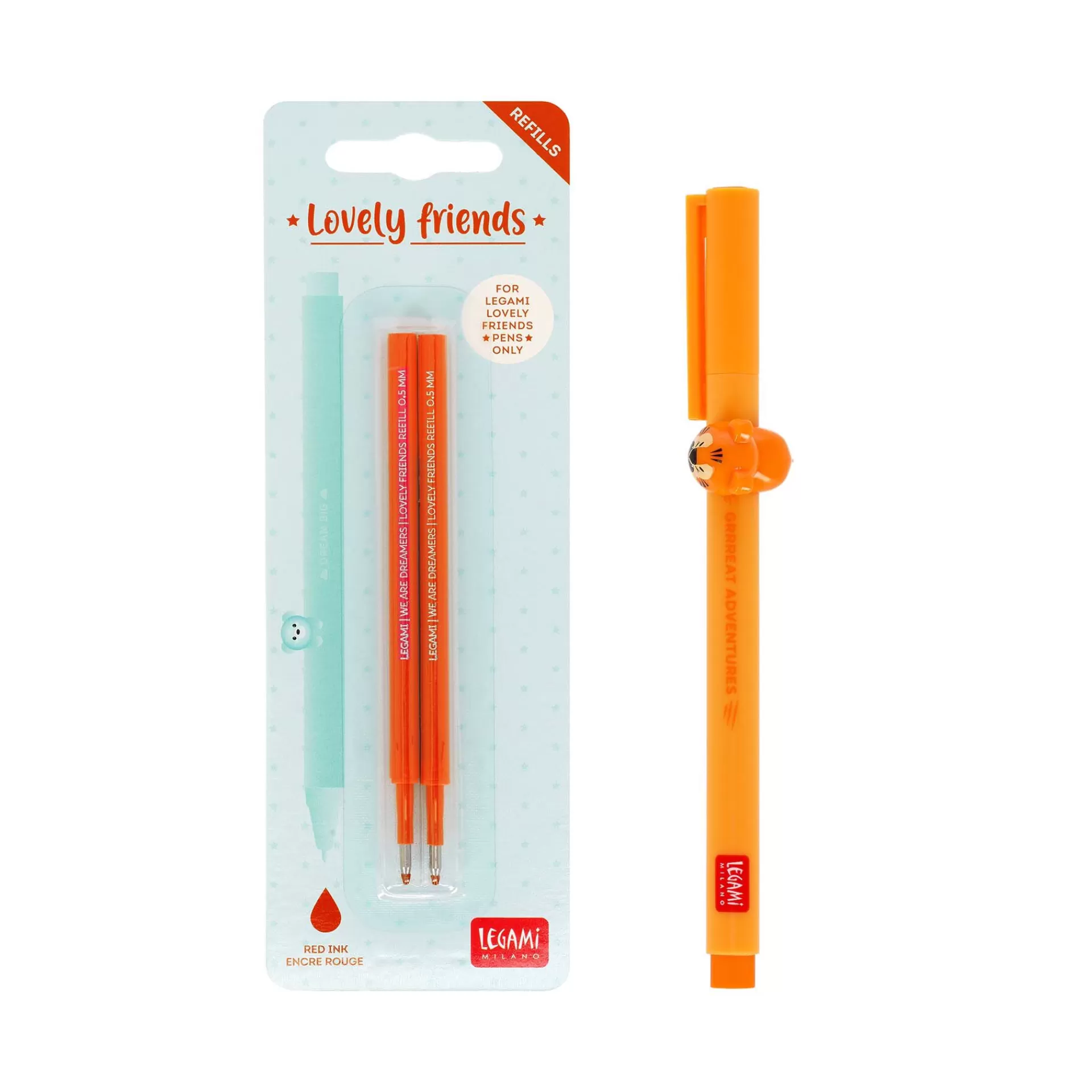 Legami Milano Gelstifte Nachfüllminen Lovely Friends | Kugelschreiber Und Gelstifte^Set Stift Lovely Tiger mit Orange Ersatzmine