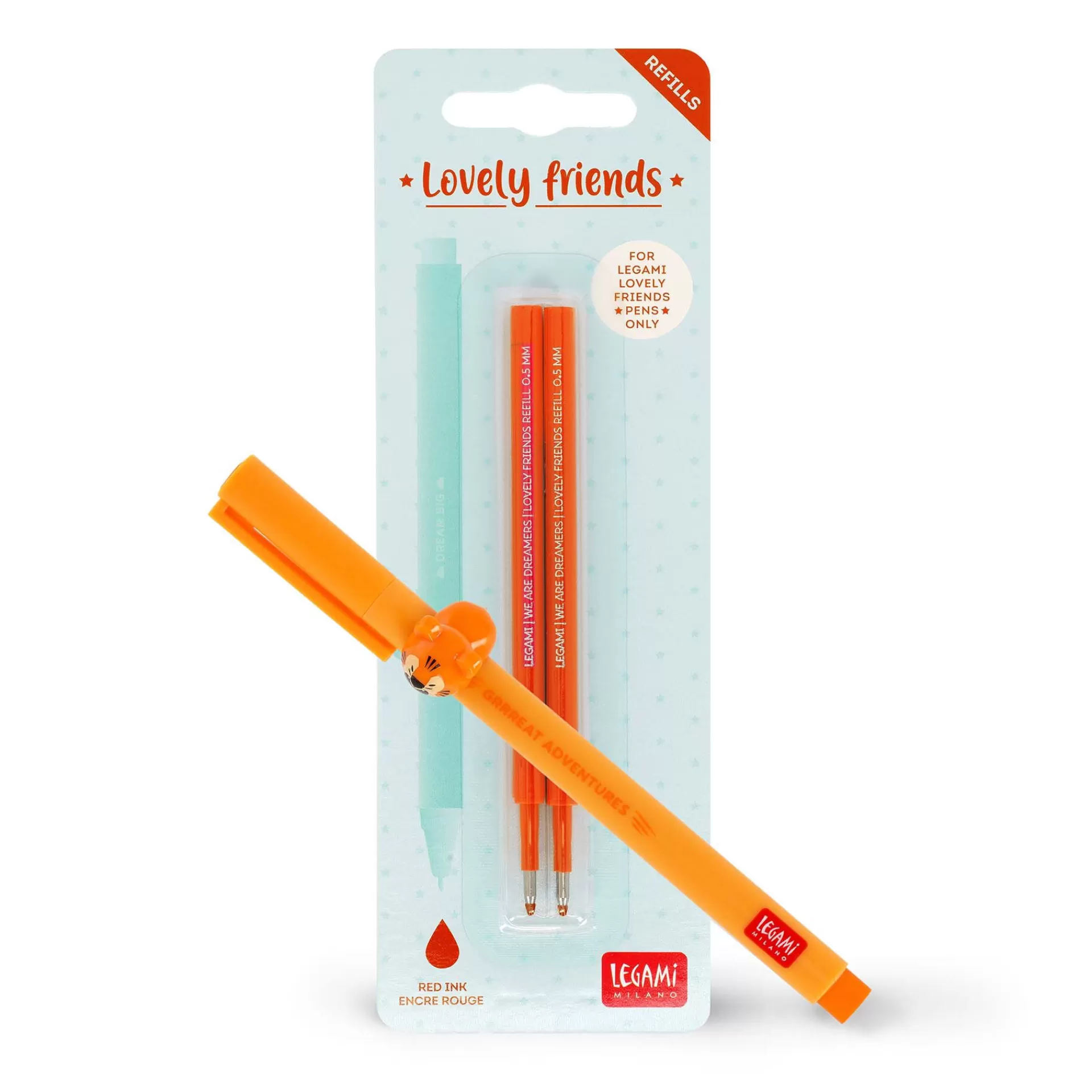 Legami Milano Gelstifte Nachfüllminen Lovely Friends | Kugelschreiber Und Gelstifte^Set Stift Lovely Tiger mit Orange Ersatzmine