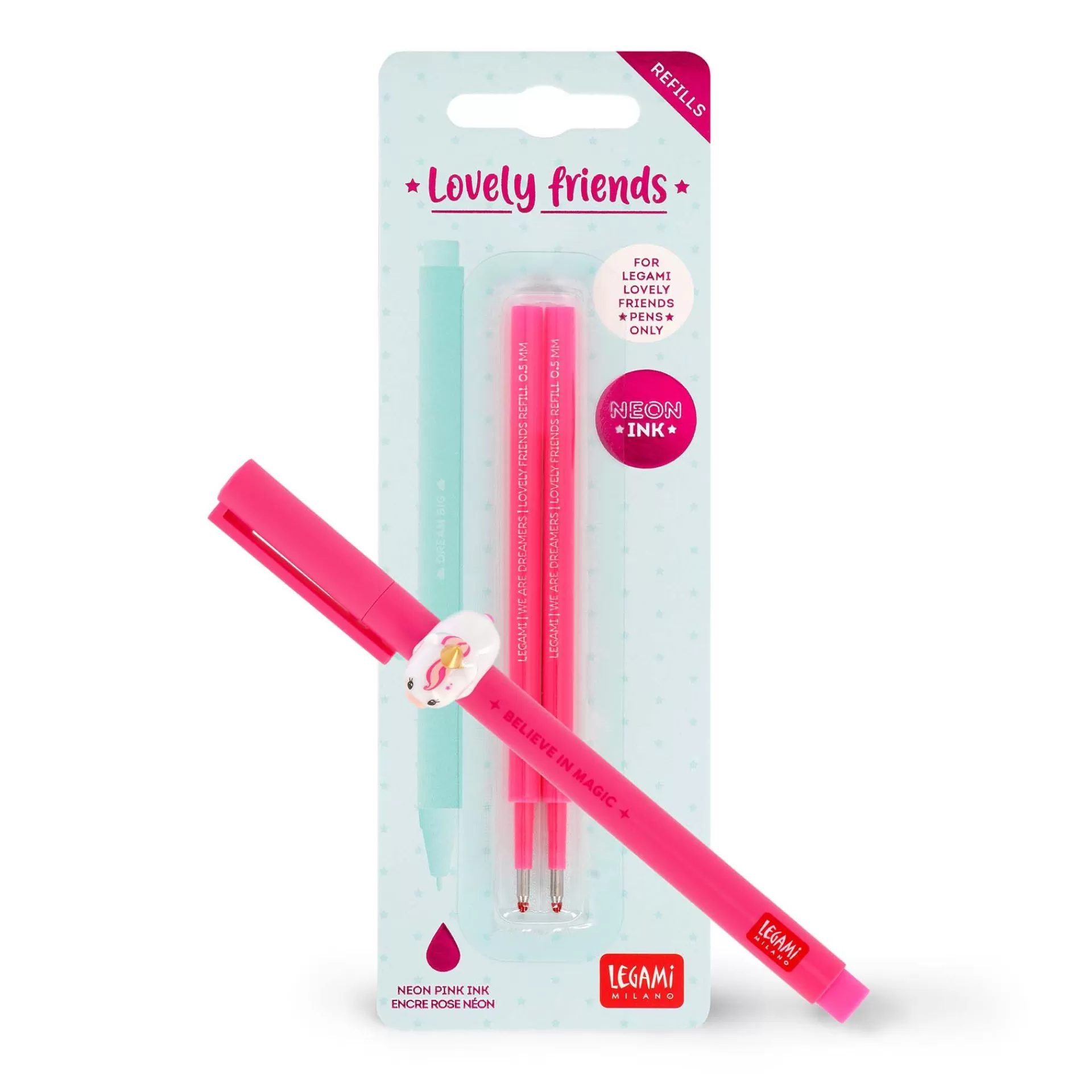 Legami Milano Gelstifte Nachfüllminen Lovely Friends | Kugelschreiber Und Gelstifte^Set Stift Lovely Unicorn mit Neonrosa Ersatzmine