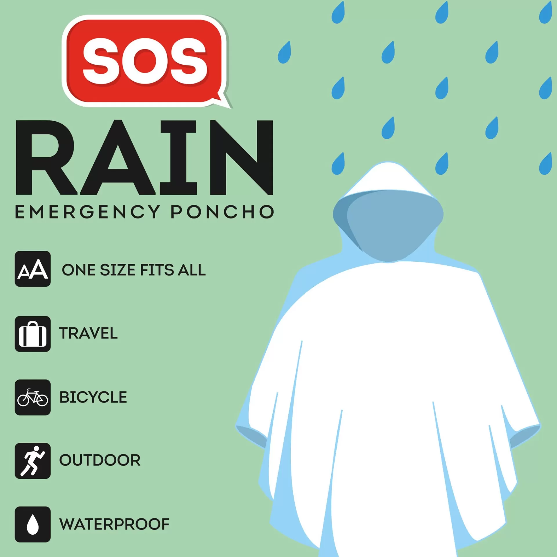 Legami Milano Weitere Accessoires | Reise-Accessoires^Wasserdichter Einweg-Poncho - SOS Rain